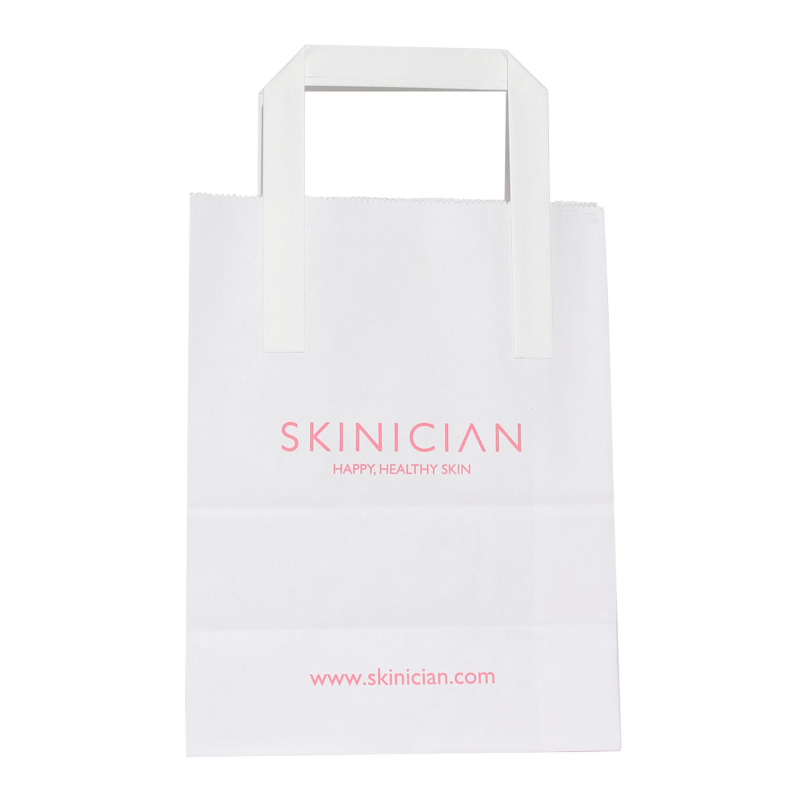 White tote bag with 'SKINICIAN' branding and website URL on a white background