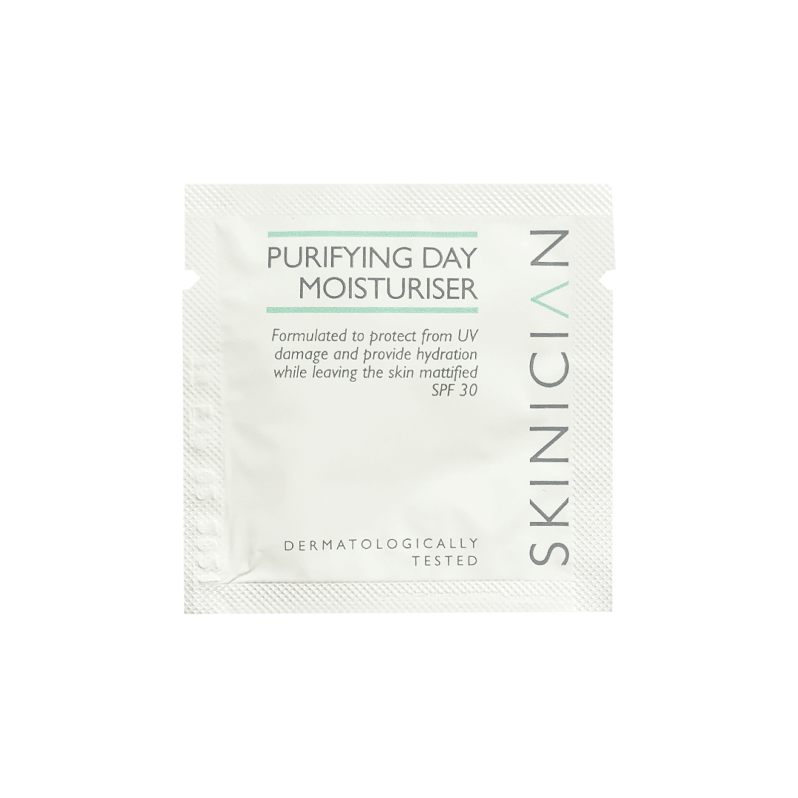SkinCeuticals purifying day moisturizer sample sachet on a white background