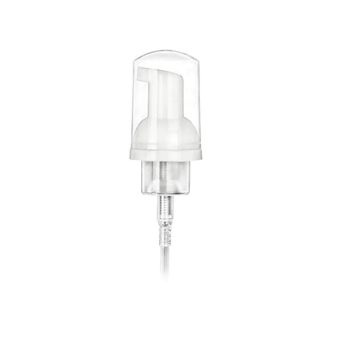 White pump bottle with clear lid on a white background