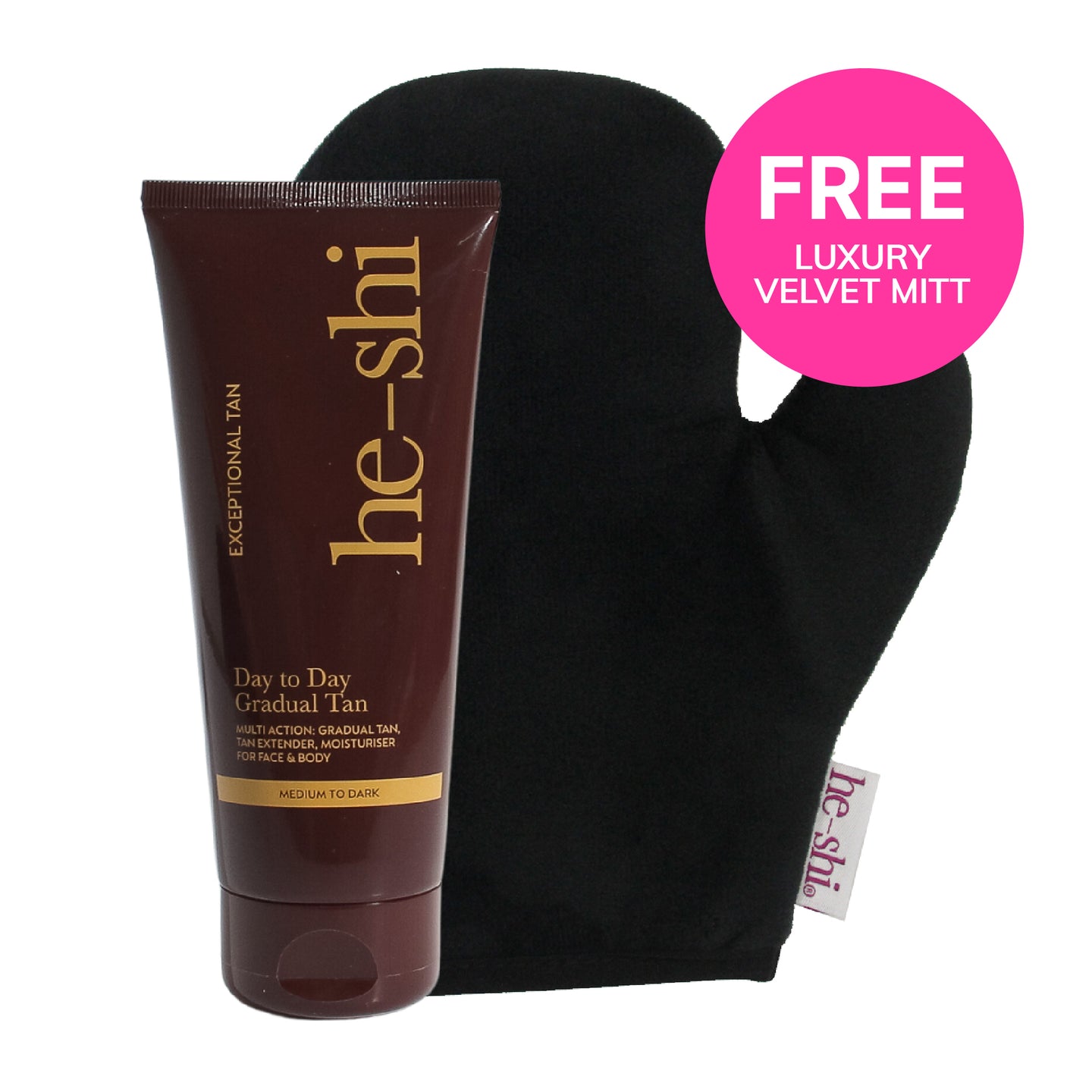 He-Shi Medium/Dark Day to Day Gradual Tan 200ml + FREE Luxury Velvet Tanning Mitt