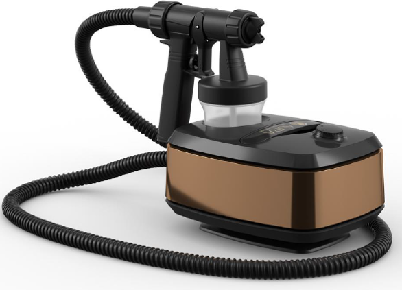 Brown and black spray gun on a white background