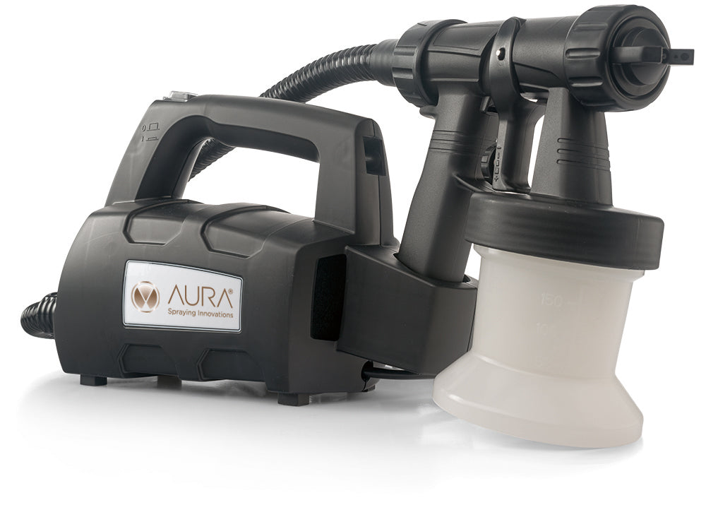 Black spray gun with 'Aura' branding on a white background