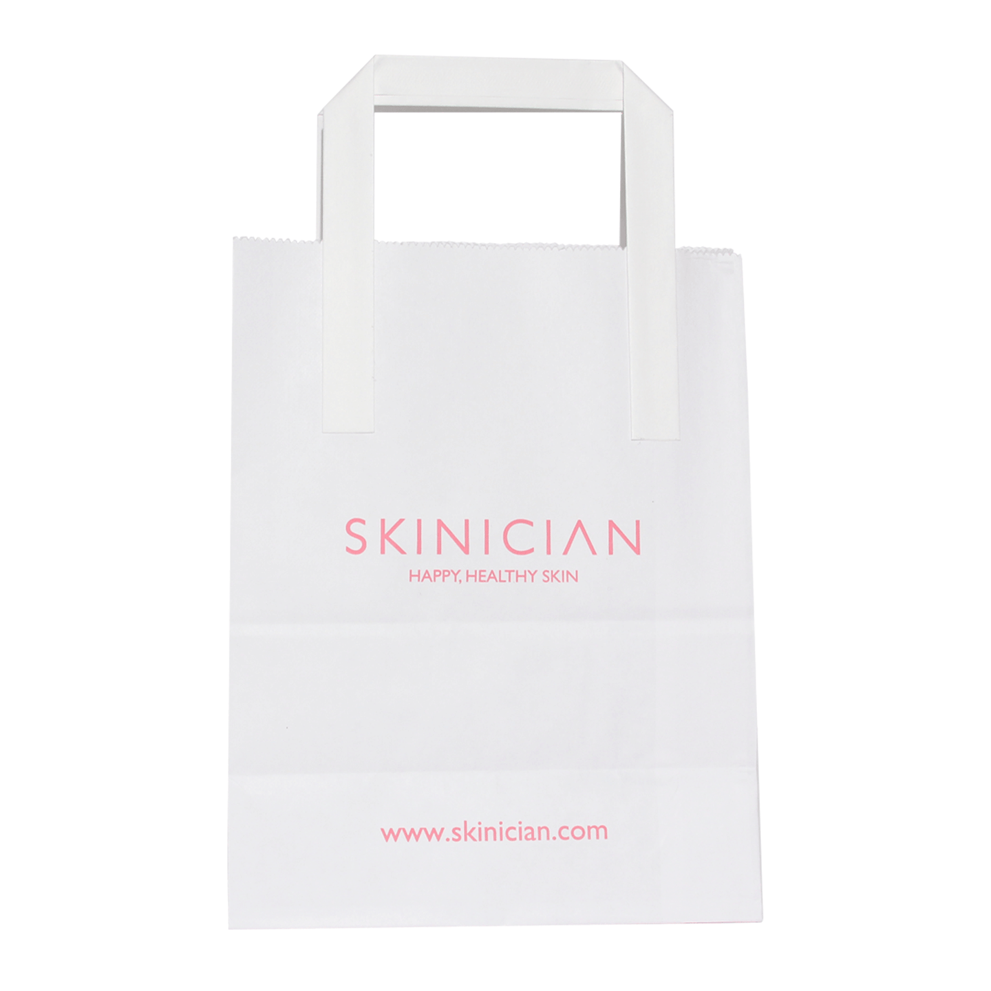White tote bag with 'SKINICIAN' branding and website URL on a white background