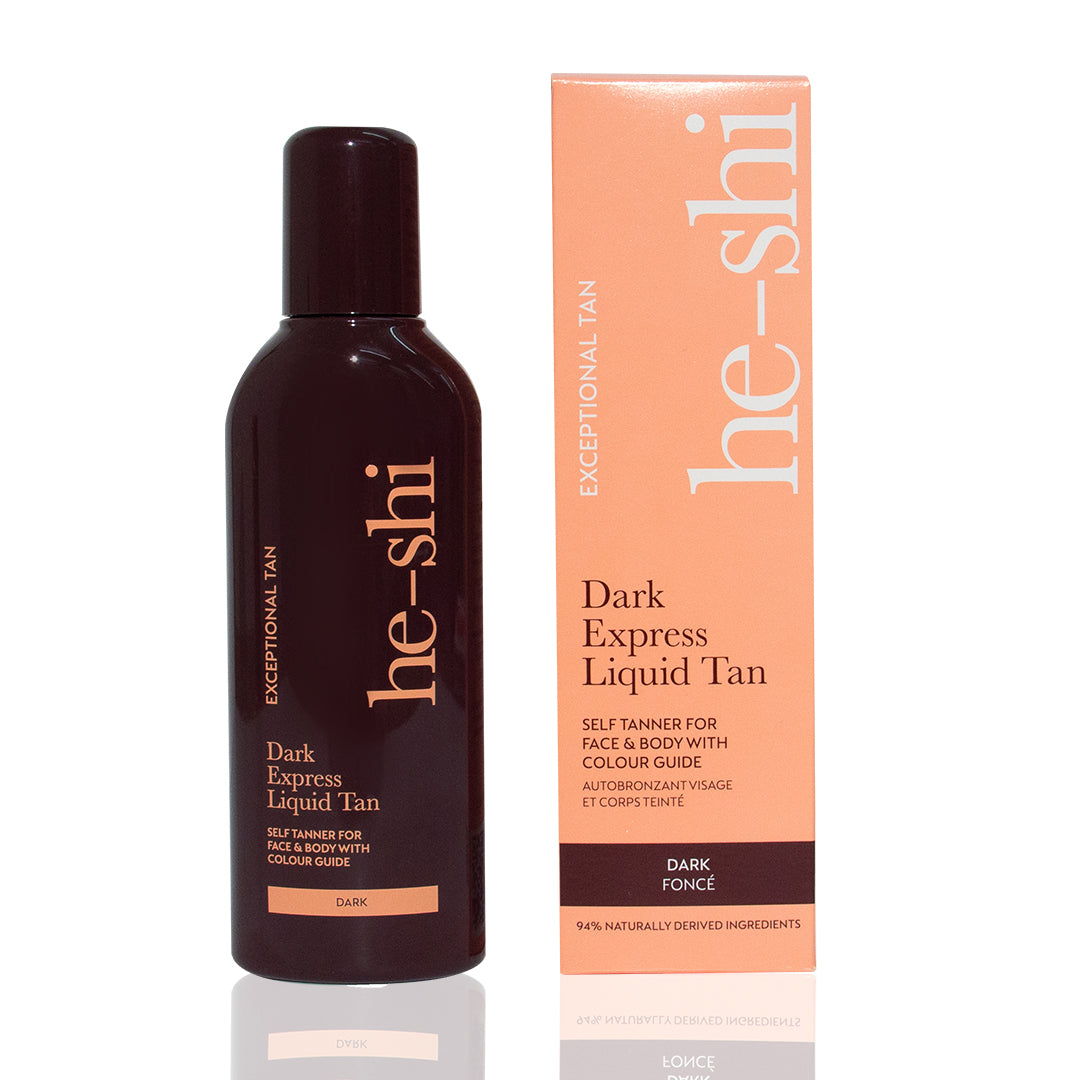 Image of He-Shi Dark Express Liquid Tan bottle and outer box