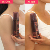 Before and after image of a woman's arm when using he-shi's dark foaming mouse