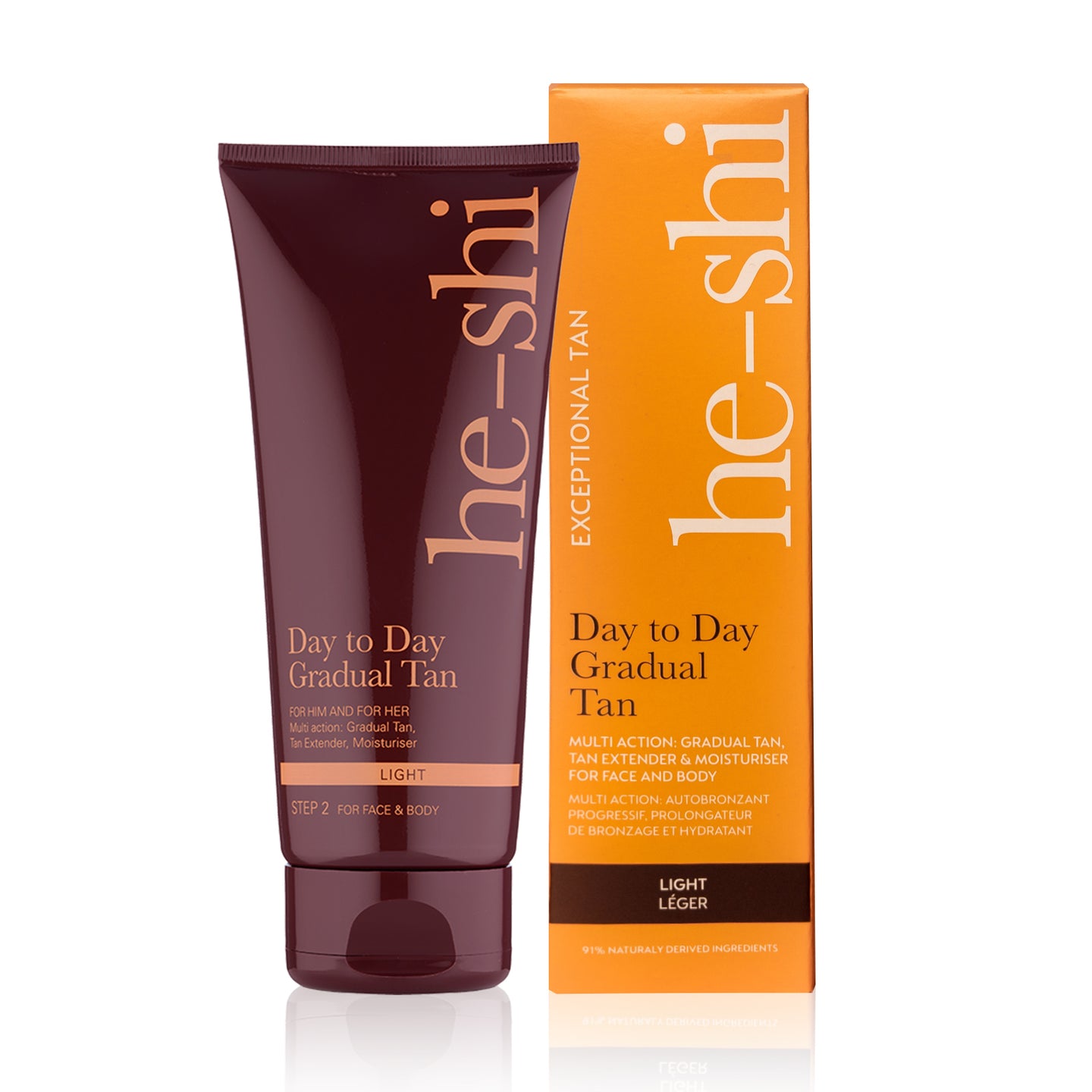 Image of He-Shi Day to Day Gradual Tan outer box and tube on white background