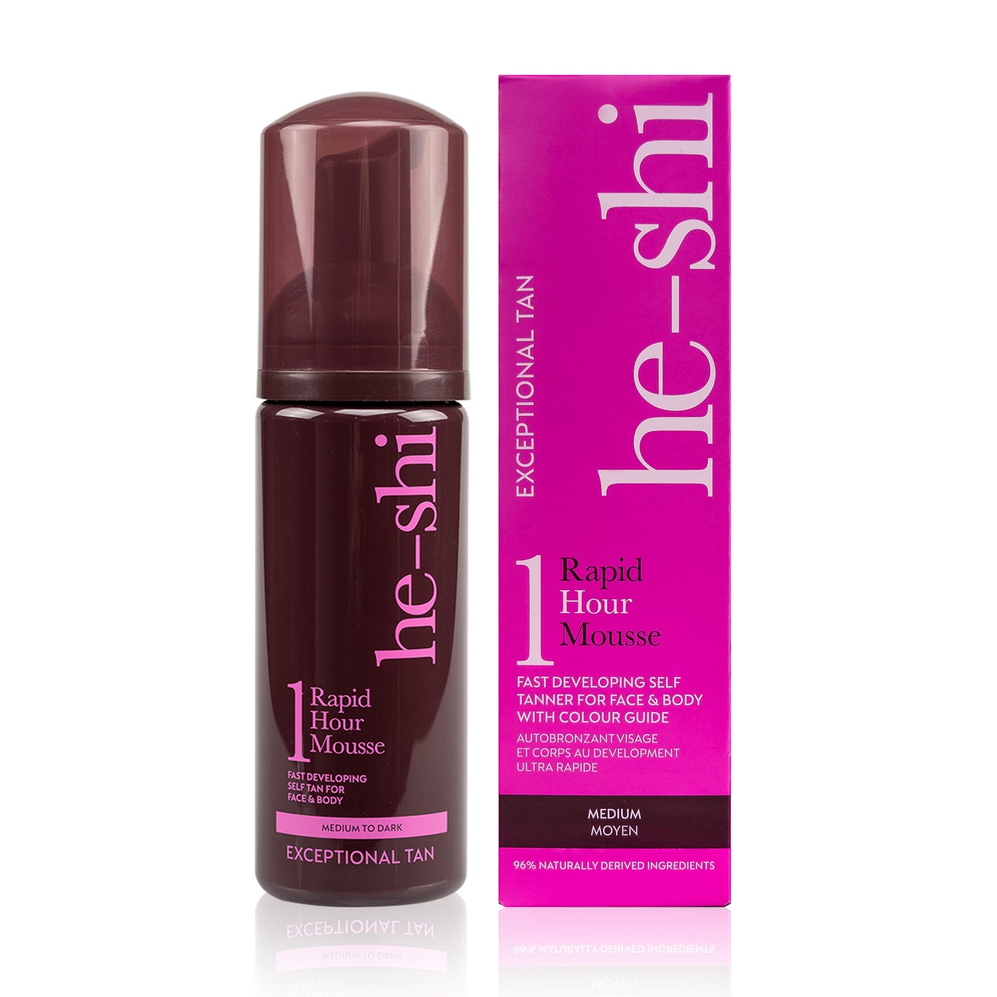 He-Shi Rapid Hour Mousse bottle and outer box on a white background