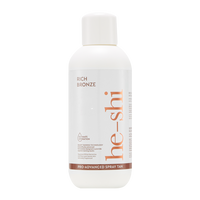 He-Shi Rich Bronze spray tan bottle on a white background