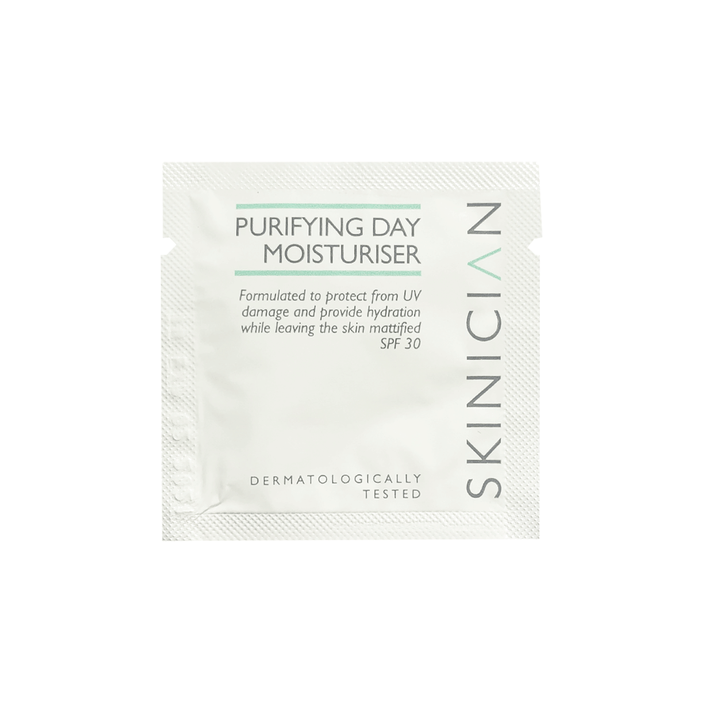 SkinCeuticals purifying day moisturizer sample sachet on a white background