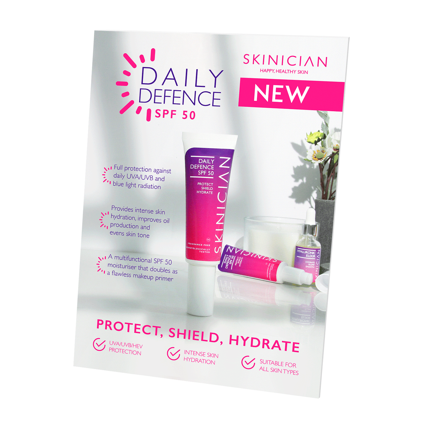 Skinician A4 Strut Daily Defence SPF50 on white background