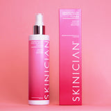 Image of Skinician Revitalising Toner bottle and outer box on pink background
