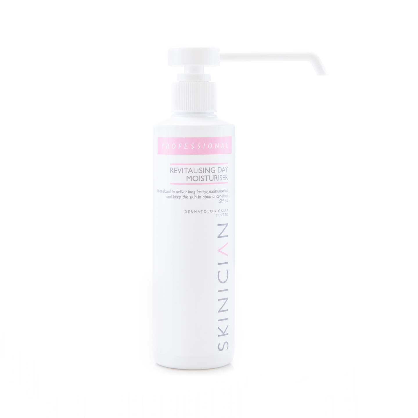 Image of professional size bottle of Skinician Revitalising Day Moisturiser on white background
