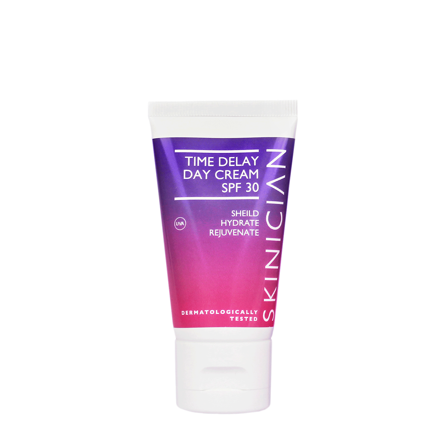 Tube of Skinician Time Delay Day Cream SPF 30 on a white background