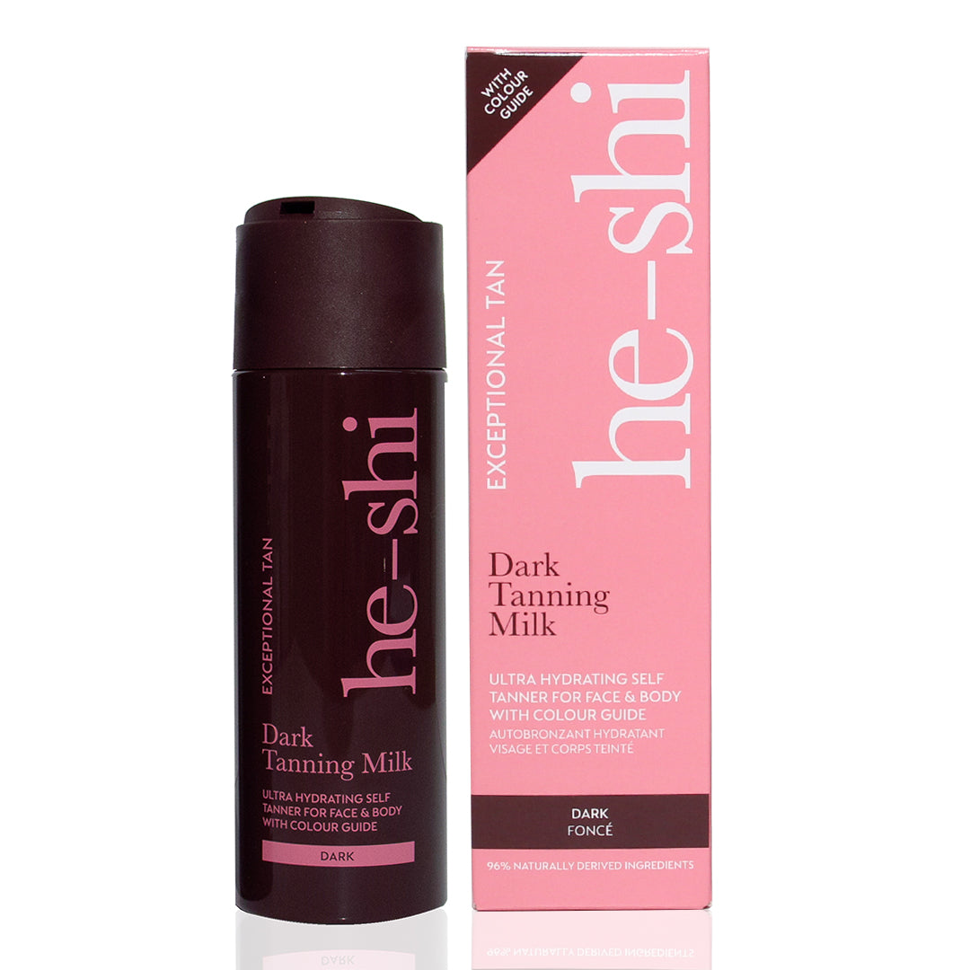 Image of He-Shi Dark Tanning Milk bottle and outer box on white background