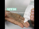 Youtube Video of a lady dispensing purifying daily moisturiser with SPF30 onto her hand and then applying to the face and neck. 