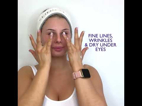 Video of Skinician eye cream with peptides being applied to eye area, after unboxing and pumping eye cream out of bottle